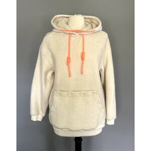 SJYP Women's Sherpa Fleece Hoodie Ivory + Orange Hoodie Sweatshirt - XS